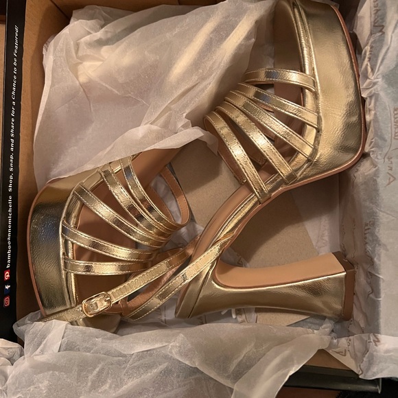 Anne Michelle Metallic Gold Strappy Heels - Picture 7 of 7
